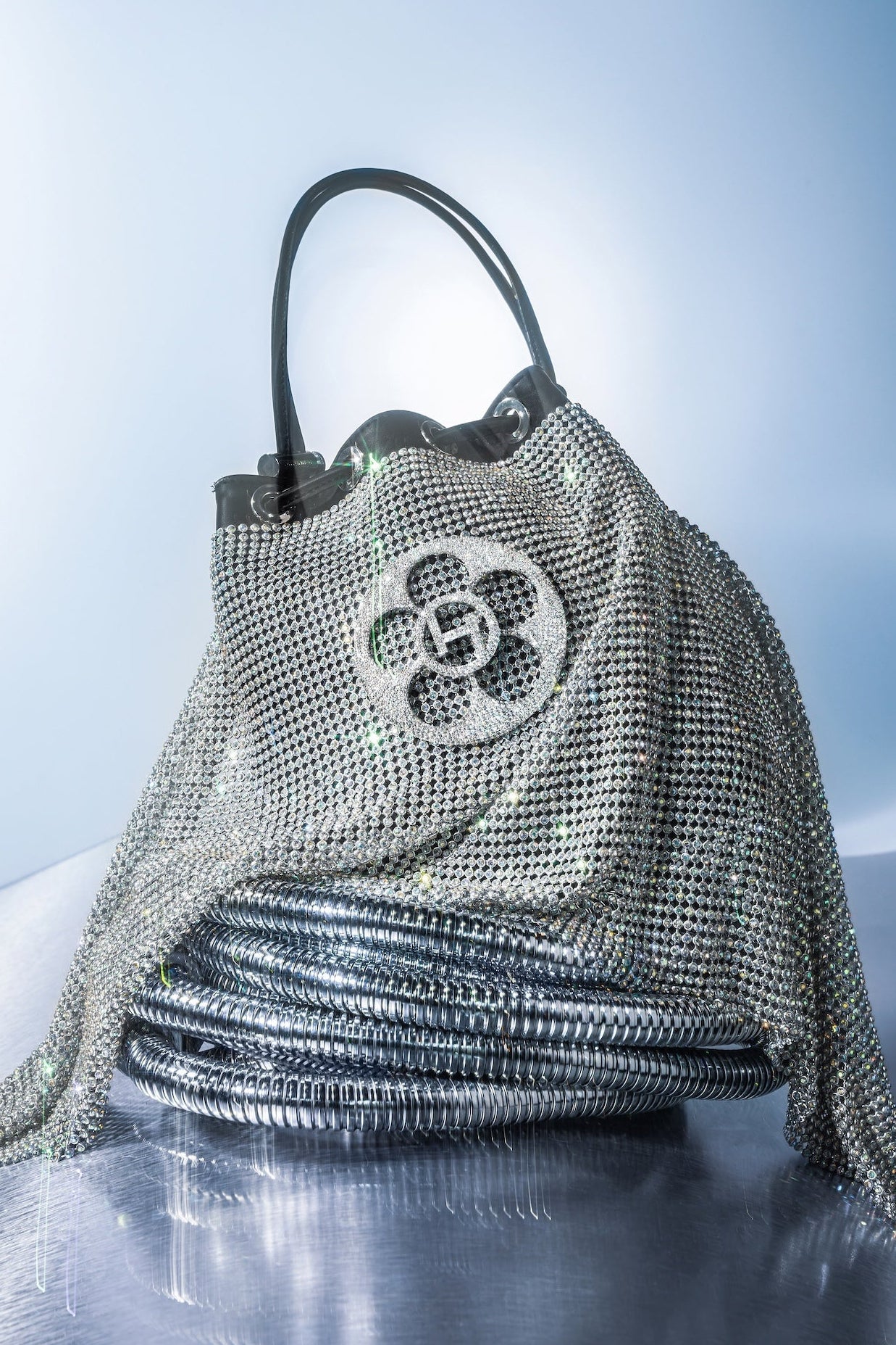 Outhouse Silver Poppi Crystal Bucket Bag available on sincerelyindia