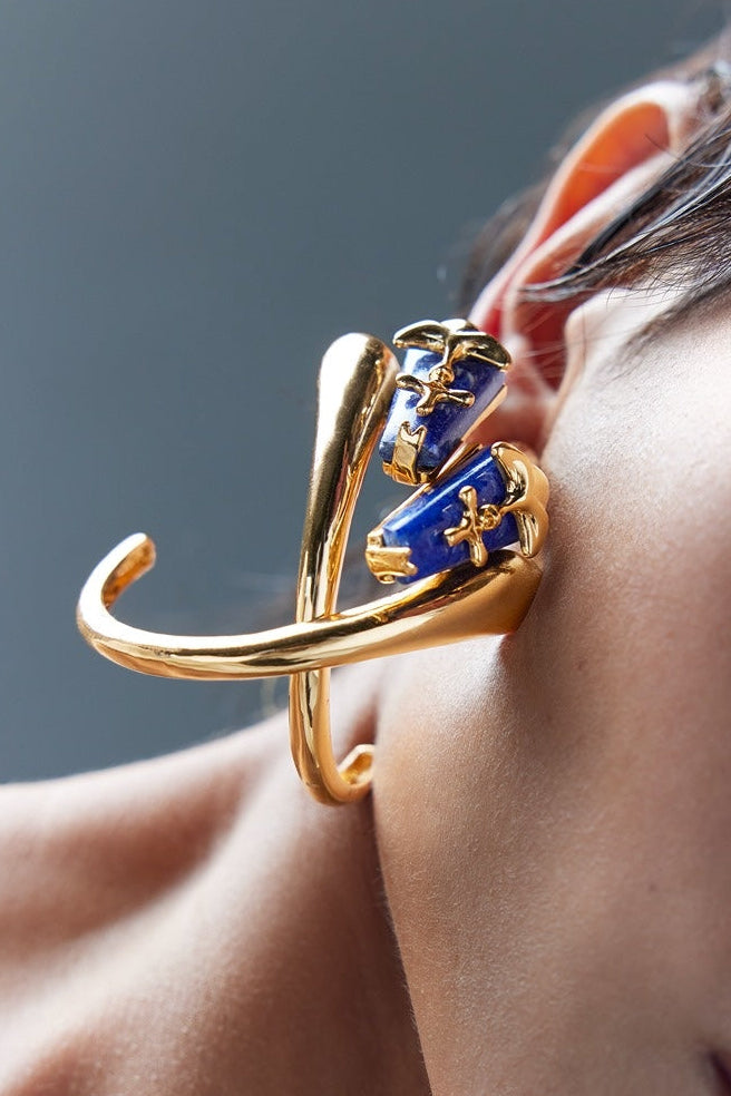 Outhouse Gold Lazuli Sculpt Hoop Earrings available on sincerelyindia