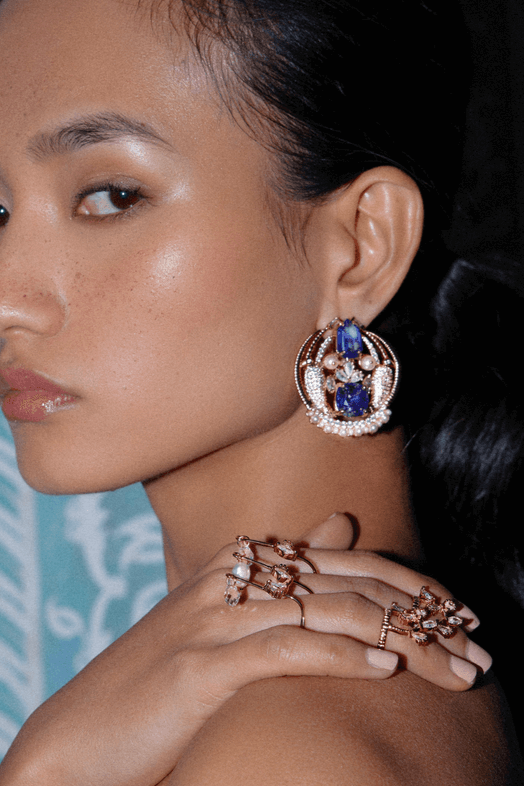 Outhouse-Rose Gold Palmetto Earrings-sincerelyindia.COM