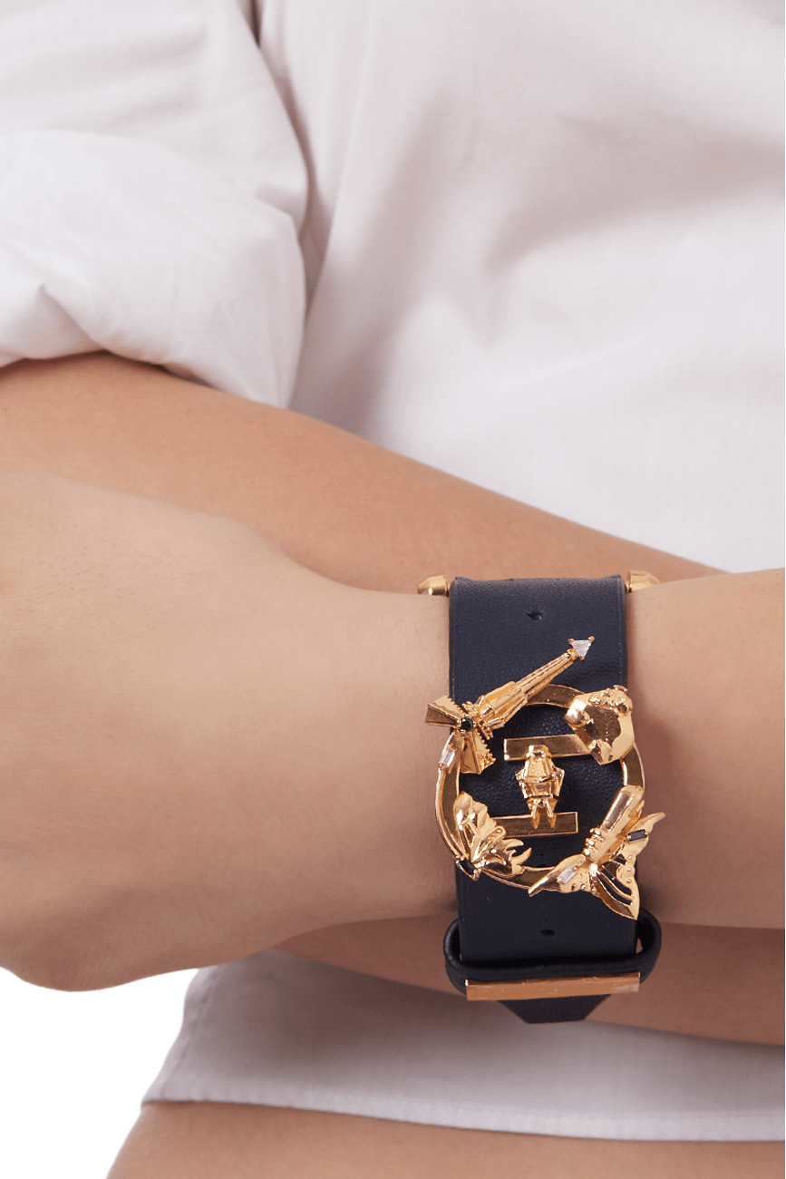 Outhouse-O.H. V Oxford Blue Leather Bracelet-sincerelyindia.COM