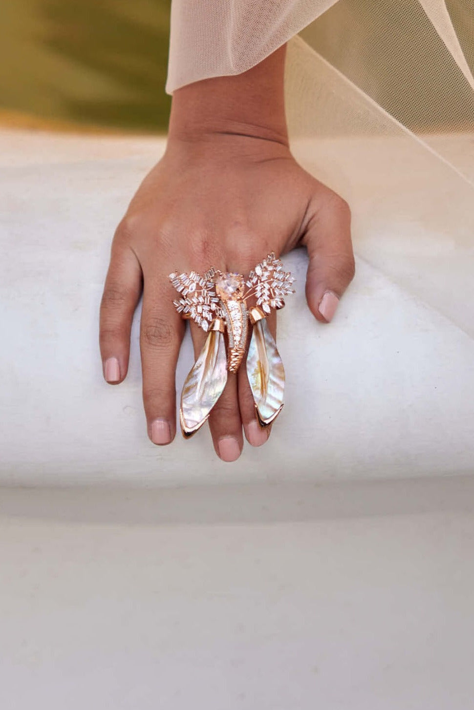 Outhouse-Rose Gold Serefina Double Ring-sincerelyindia.COM